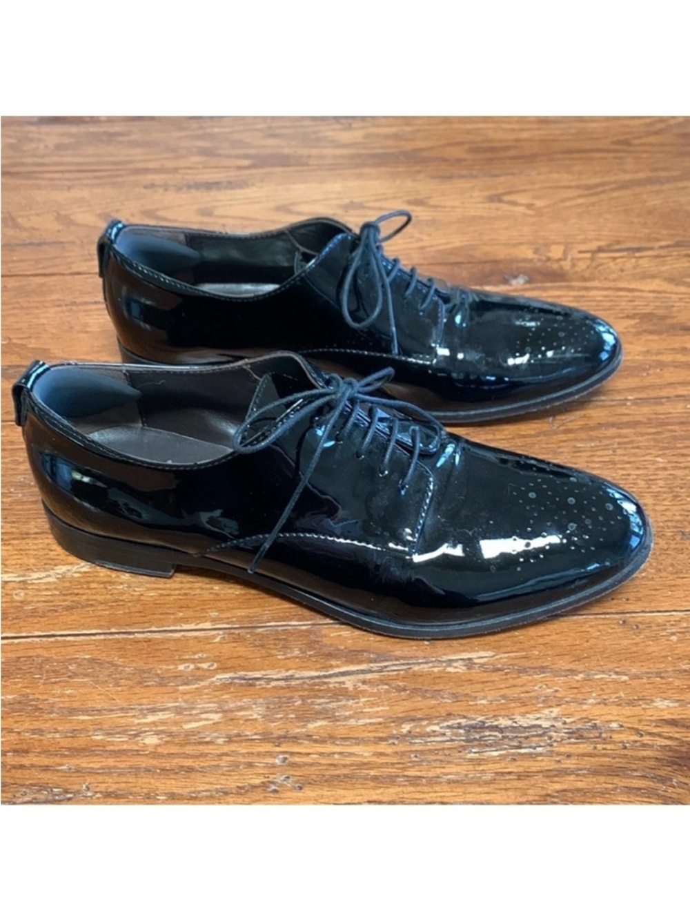 AGL Attilio Giusti Leombruni Black Patent Leather Wingtip Oxford Shoes Size 9.5